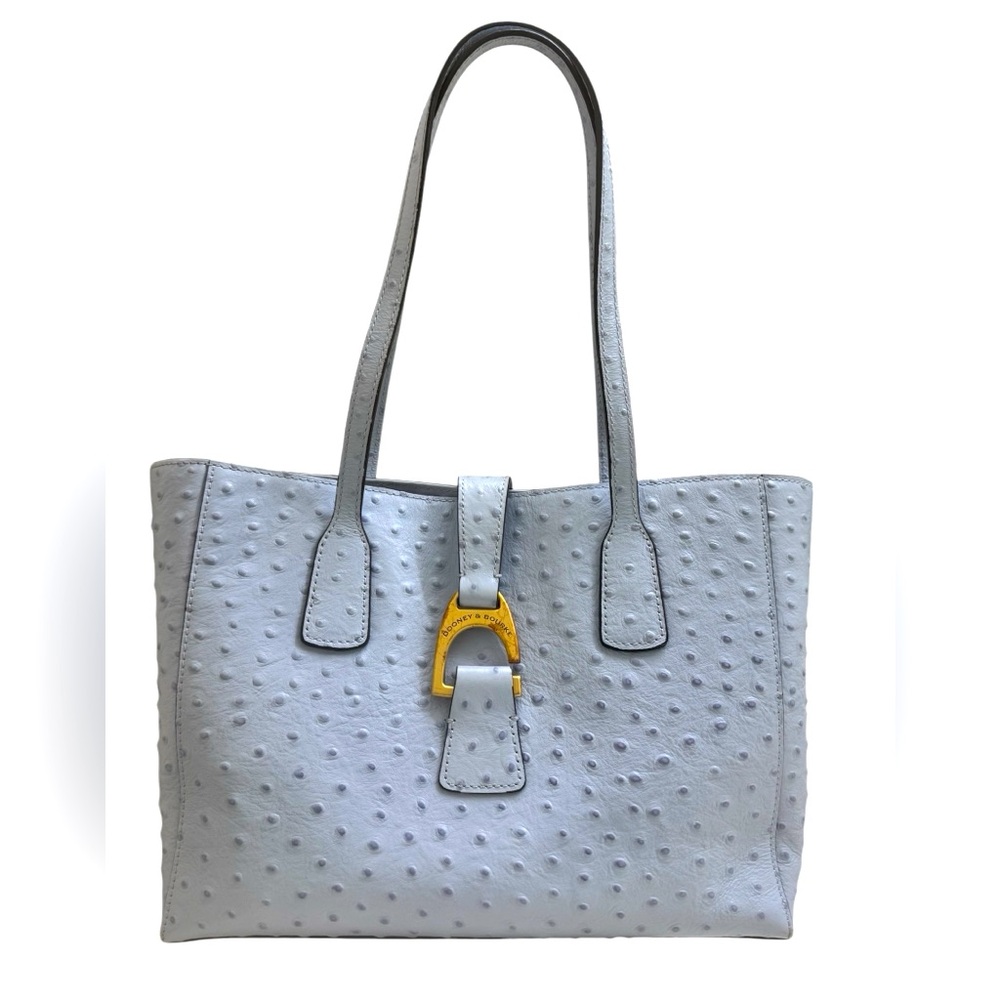 Dooney & Bourke Small Shannon Tote in baby blue ostrich-embossed leather.